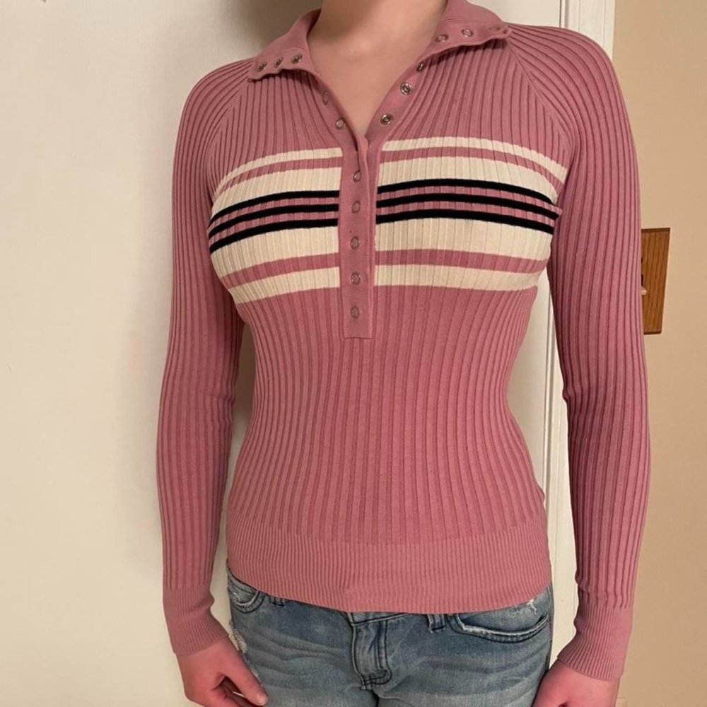 Pink Ribbed Sweater Top Vtg bebe